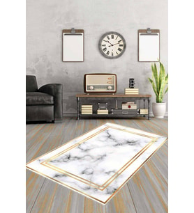 Krem Gold Çerçeveli Kaymaz Tabanlı Dekoratif Halı AR095 - 100 x 160 cm