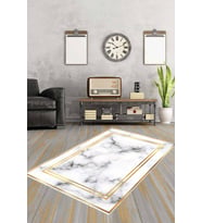 Krem Gold Çerçeveli Kaymaz Tabanlı Dekoratif Halı AR095 - 100 x 160 cm