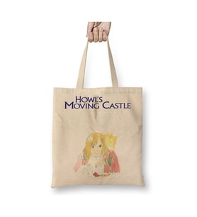 Howls Moving Castle Anime Bez Çanta Uzun Saplı Alışveriş Çantası Plaj Çantası (Beyaz)