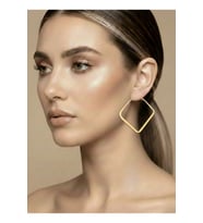 Kare Model Halka Gold Renk Çelik Küpe 5,5cm (Gümüş)