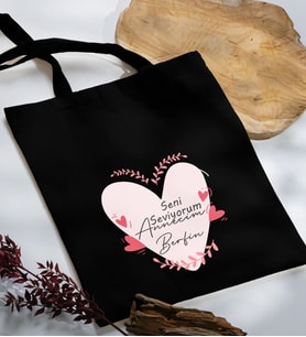 BK Gift Kişiye Özel İsimli Anneler Günü Tasarımlı Siyah Kumaş Bez Çanta, Baskılı Omuz Çantası, Alışveriş Çantası, Anneler Günü Hediyesi, Anneye Hediye-10