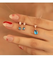 925 Ayar Gümüş Aquamarine Taşlı Damla Set