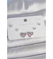 Pirinç Gümüş Renk Pembe Zirkon Taşlı Kalp Model İnci Detay 925 Ayar Gümüş - EEEEEE7344-4