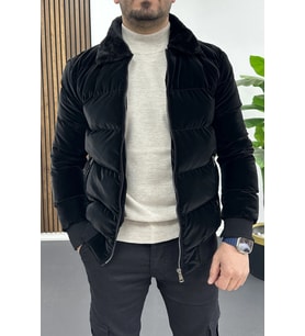 Erkek Slim Fit Karbon Deri Mont Siyah Edw440 (B.Siyah)
