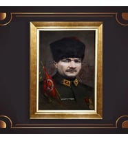 Altın Varaklı Çerçeveli Paspartulu Atatürk Tablo nl02A715 (Gold)