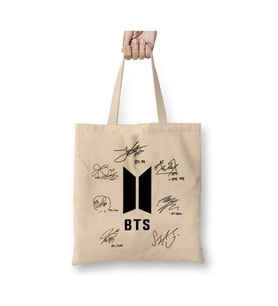Bts İmzalar Kpop Kdrama Beyaz Bez Çanta Uzun Saplı Alışveriş Çantası Plaj Çantası