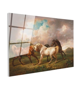 Tamperli Gerçek Cam Tablo George Stubbs Atlar Fırtınalı Bulut Manzarası Ressam Tablosu Duvar Dekoru