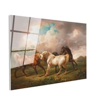 Tamperli Gerçek Cam Tablo George Stubbs Atlar Fırtınalı Bulut Manzarası Ressam Tablosu Duvar Dekoru