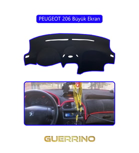 PEUGEOT 206 Büyük EkranTORPİDO KORUMA HALISI MAVİ KENAR