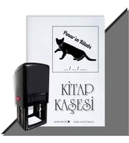 Kişiye Özel  Sevimli Kedi 6 Tarihli Kitap Kaşesi (Siyah)