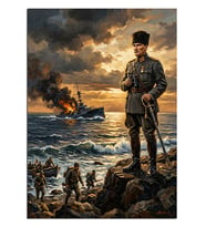 Kayalıkta Atatürk Ve Çanakkale Savaşı Dekoratif Kanvas - Mdf Ahşap Tablo