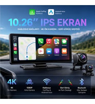 SChitec 4K Ultra Araç İçi Akıllı Ekran – Ön ve Arka Kameralı, Kablosuz CarPlay ve Android Auto Destekli (10.26”) YK3507