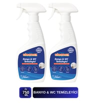 2'li Ultra Güçlü Tuvalet/WC-Banyo Temizleyici ve Kireç Çözücü Okyanus Kokulu Sprey 750 ml