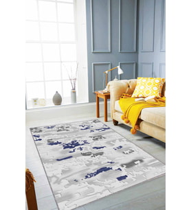 Lacivert Vintage Kaymaz Tabanlı Dekoratif Halı NU009 - 100 x 160 cm