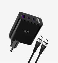 G853 Premium 65W GaN3 Üçlü Çıkışlı Şarj Adaptörü + 100W Tip-C Kablo (Siyah)