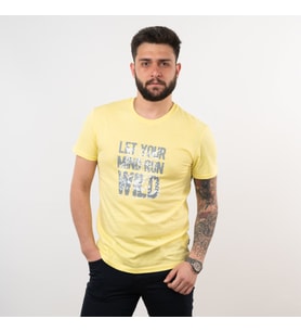 SLİMFİT BASİC BASKILI ERKEK T-SHİRT (Sarı)