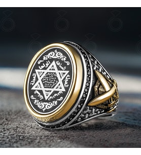 Gümüş Oval Mühr-ü Süleyman Tasarım Oval Erkek Yüzük