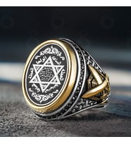 Gümüş Oval Mühr-ü Süleyman Tasarım Oval Erkek Yüzük