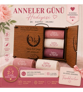 Kişiye Özel İsimli Kadın Çorap Seti 6’lı – Ahşap Kutulu Premium Anneler Günü Hediyesi
