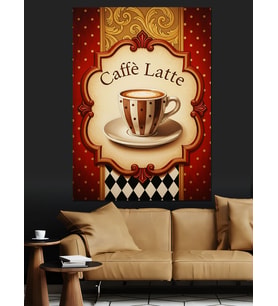 Caffe Latte Kahve Posteri Dekoratif Kanvas - Mdf Ahşap Tablo