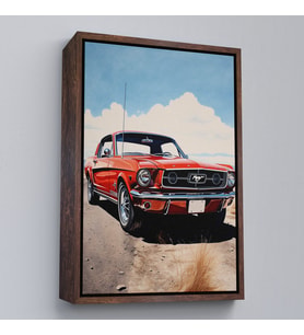 Çerçeveli Kırmızı Mustang Tablo (Siyah)