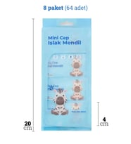 Baysa Mini Islak Cep Mendili - 8 Adetlik 8 Paket - 64 Adet
