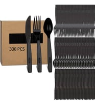 Plastik Siyah Çatal Kaşık Bıçak Seti Takımı- 100 Ad. Çatal + 100 Ad. Bıçak + 100 Ad. Kaşık - 18 Cm.