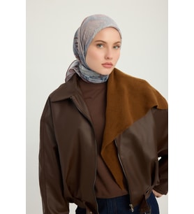 Schaless Mercan Bahçesi - Kiremit - Efilia Desenli Eşarp - 90x90 Cm (Vizon)
