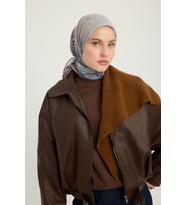 Schaless Mercan Bahçesi - Kiremit - Efilia Desenli Eşarp - 90x90 Cm (Vizon)