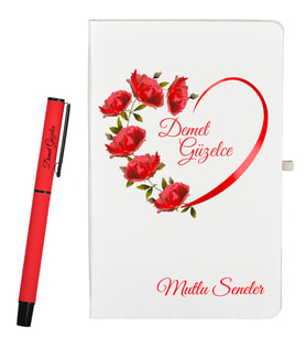 Sevgiliye Yılbaşı Hediyesi Kişiye Özel Defter ve Roller Kalem Seti