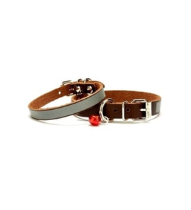 Cattie Gerçek Deriden El Yapımı Reflektörlü Kedi Boyun Tasması 1x21-25cm - Brown