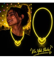 Neon Işıklı Fosforlu Kalp Parti Kolyesi Sarı Renk