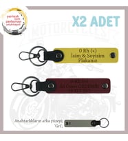 Motor Tutkunlarına İsim Plaka ve 0 Rh (+) Kan Grubu Yazılı Özel Üretim x2 Anahtarlık, Sarı-Bordo-Gr (Çok Renkli)