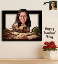 BK Gift Kişiye Özel Kadın Öğretmen Karikatürlü 3D Ahşap Tablo -14, Öğretmene Hediye, Öğretmenler Günü Hediyesi
