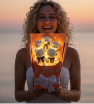 LED Işıklı Turuncu Peluş Ayıcık Buketi – Sevgiliye, Kıza Romantik Doğum Günü, Yıl Dönümü ve Sevgililer Günü Hediyesi