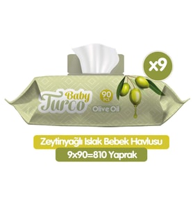 Baby Turco Zeytinyağlı Islak Havlu Mendil 90x9 810 Yaprak