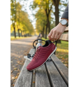 Enoch Unisex Bordo Çoklu Yan Şerit Detaylı ve Bağcıklı Spor Ayakkabı