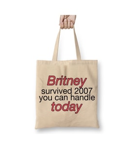 Britney Survived 2007 Beyaz Bez Çanta Uzun Saplı Alışveriş Çantası Plaj Çantası