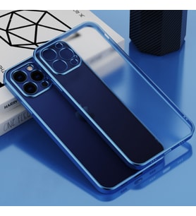iPhone 11 Pro Max 6.5inç Renkli Kenar Şeffaf Kılıf Kamera Korumalı Kılıf (Mavi)