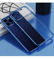 iPhone 11 Pro Max 6.5inç Renkli Kenar Şeffaf Kılıf Kamera Korumalı Kılıf (Mavi)
