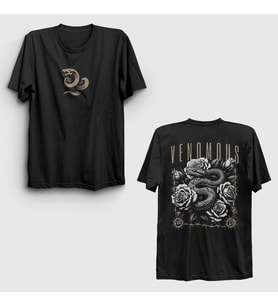 Presmono Unisex Siyah Venomous Snake Sırt Baskılı T-Shirt 518257tt