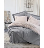 Cotton Box Brode Nakışlı Çift Kişilik Saten Nevresim Takımı Sheen Gri