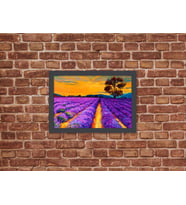 Ahşap Kendinden Çerçeveli Tablo - Yağlı Boya Gün Batımı Lavanta, Standart - 20x28cm (Çok Renkli)