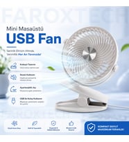 FAROXTECH Klipsli Masaüstü Mini Fan – Güçlü Hava Akışı, Sessiz Çalışma, Hafif ve Taşınabilir Kompakt Vantilatör