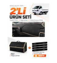 KİA K2500 K2700 (2020-2024) Uyumlu Torpido Örtüsü + Deri Bagaj Çantası + Sticker Seti - Siyah Bej