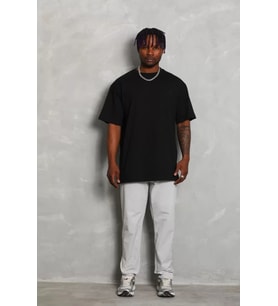 Unisex Oversize Düz Bisiklet Yaka T-Shirt - Siyah