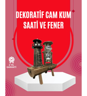 Ahşap Gövdeli Deniz Feneri Formlu Kum Saati - 15x20 Cm Masa Dekoru