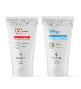 Hillora Güneş Kremi 50 SPF + Hillora Onarıcı ve Nemlendirici Yüz Bakım Kremi Set