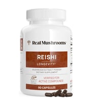 Real Mushrooms Reishi  90 Capsules  Handpicked Organic Mushroom Extracts - Red Reishi for Tranquil Daily Wellness with Verified Beta Glucans Vegan. (Renksiz)