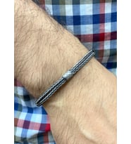 Oksitli Gümüş Örgü Çift Sıra Tilki Kuyruğu Bileklik : Siyah - 18 cm : Siyah - Beyaz - 18 cm : Oksitli - 19 cm (Oksitli)